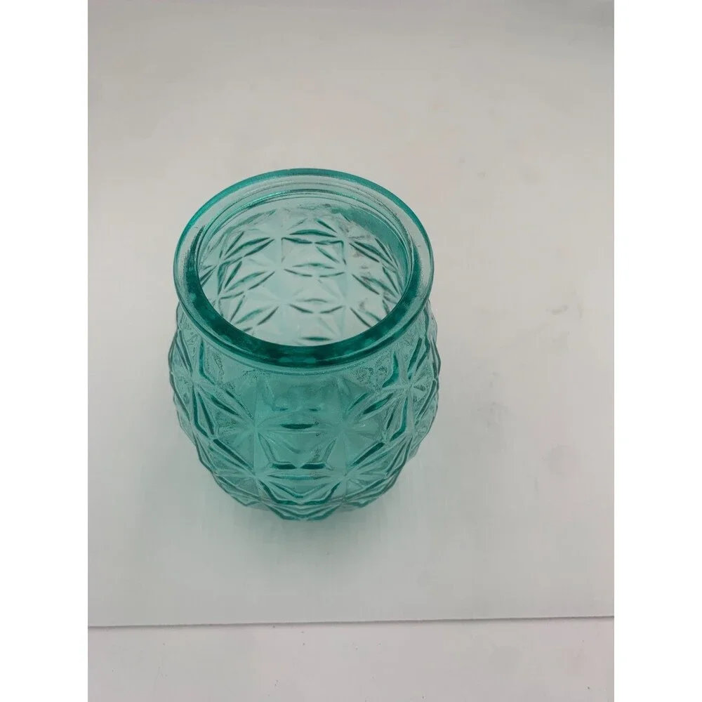 Vintage Polatis Glass Aquamarine Pineapple Jar/Vase/Candle Holder Coastal Decor